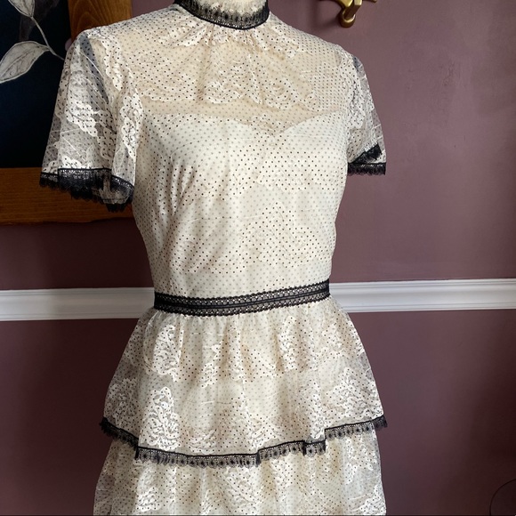 ⚫️ NWT Shoshanna Stacia Lace Tiered Polka Dot Anthropologie Dress Size 4 - Picture 2 of 16